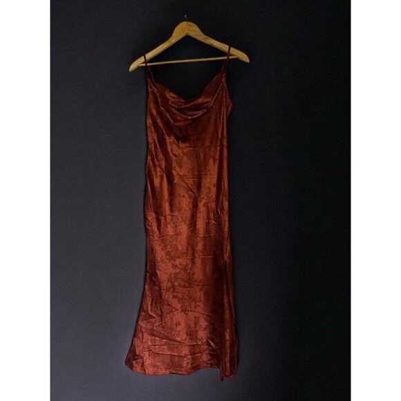 Vintage Satin Slip Prom Dress Womens Medium Cowl Neck Maxi Whimsigoth - Picture 15 of 16